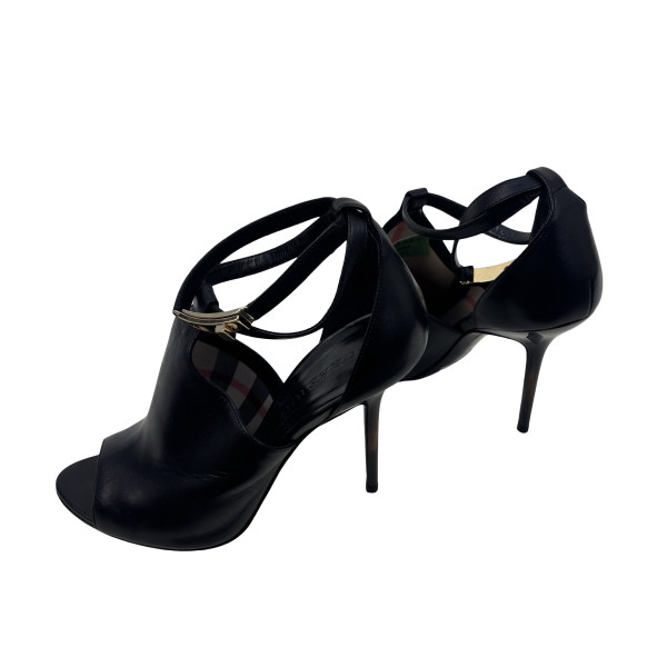 Burberry Ankle Strap High Heel Booties in Black