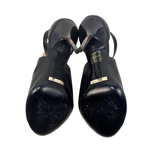 Burberry Ankle Strap High Heel Booties in Black