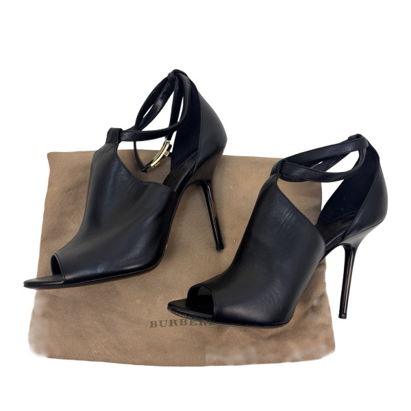 Burberry Ankle Strap High Heel Booties in Black