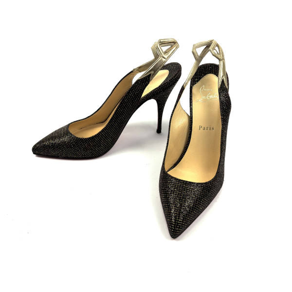 Christian Louboutin Gold & Black Glitter Slingback Heels