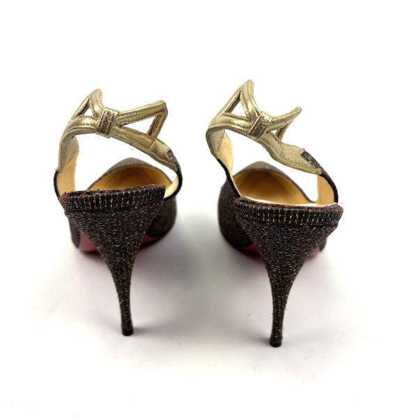 Christian Louboutin Gold & Black Glitter Slingback Heels