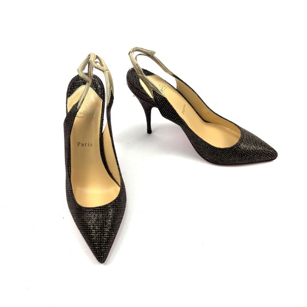 Christian Louboutin Gold & Black Glitter Slingback Heels