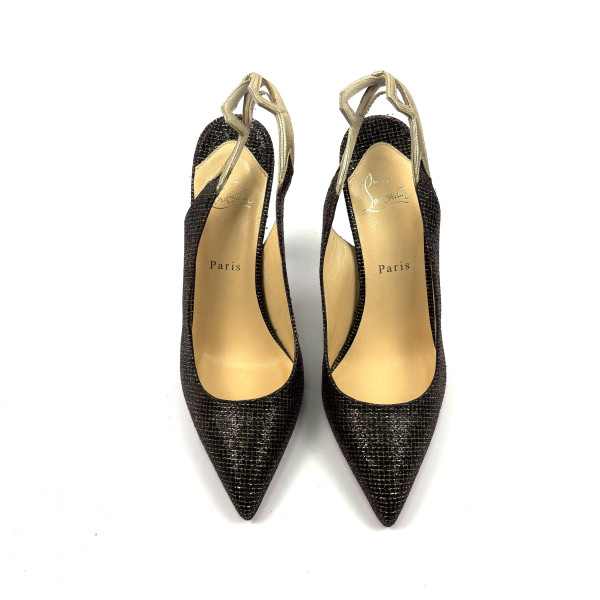 Christian Louboutin Gold & Black Glitter Slingback Heels