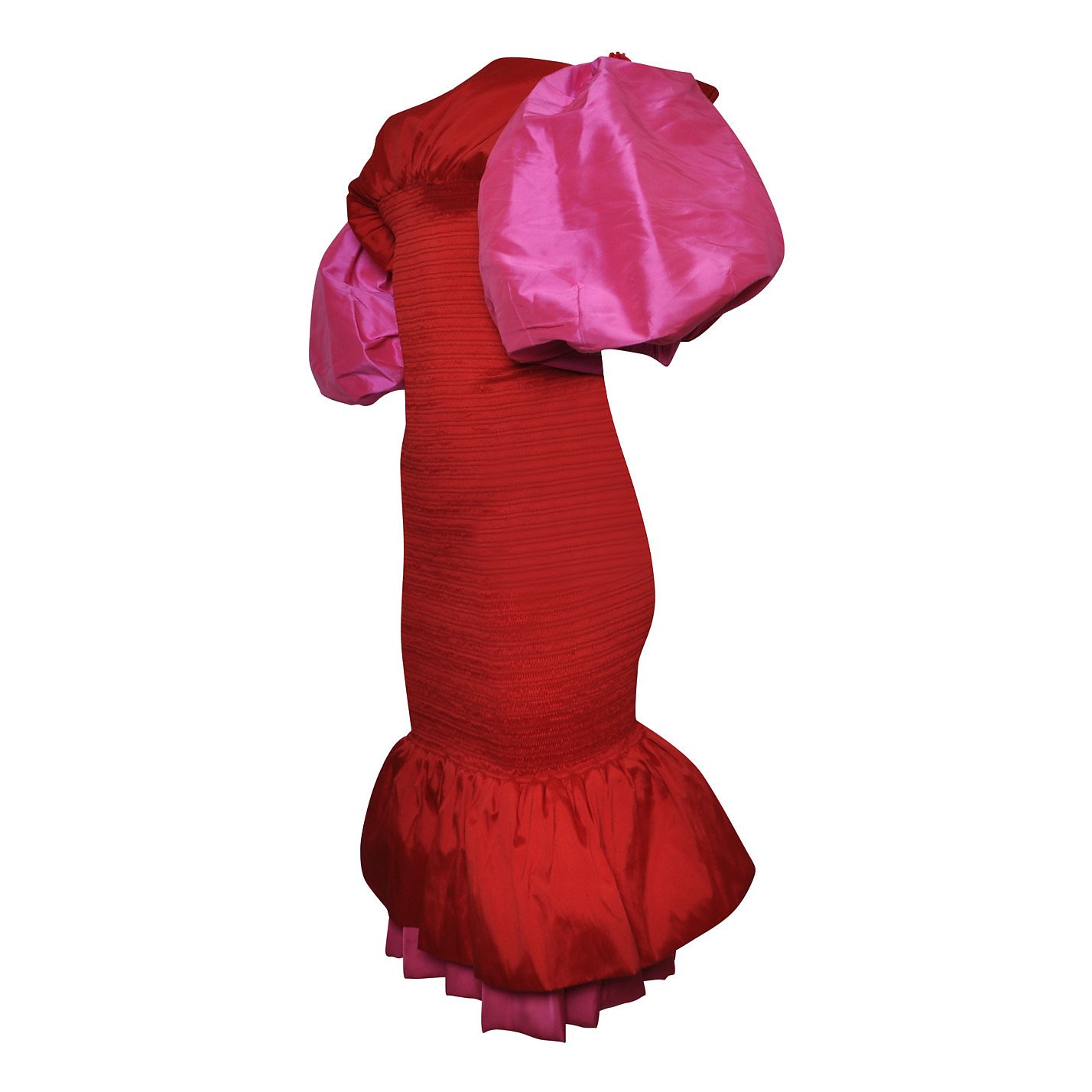 Emilio De La Morena Shirring Dress With Contrast Sleeves & Hem
