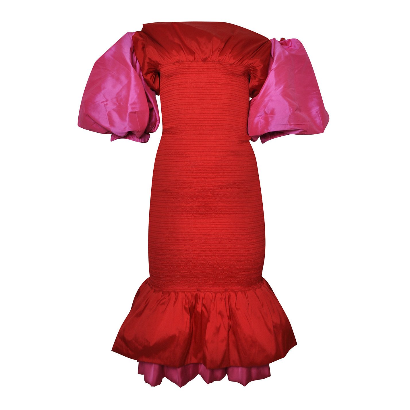 Emilio De La Morena Shirring Dress With Contrast Sleeves & Hem