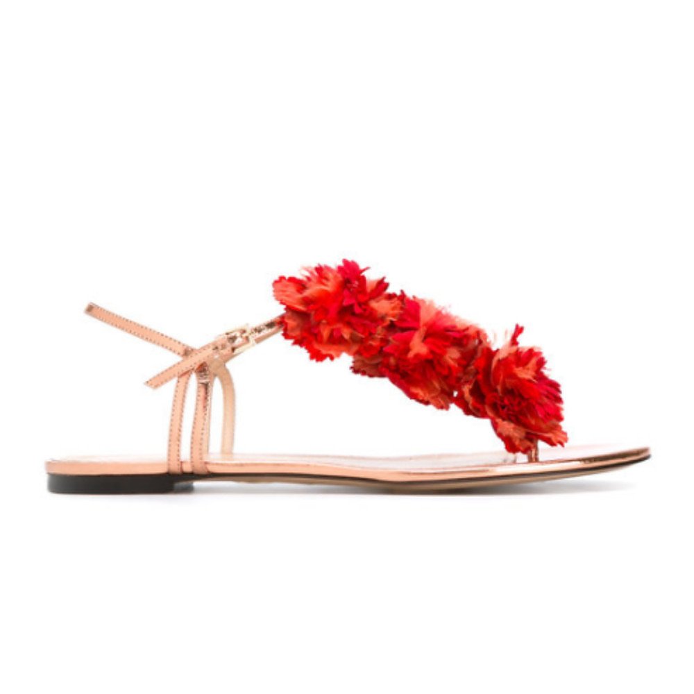 Charlotte Olympia Floral-Embellished Flat Leather Sandals