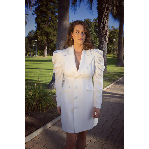FEMPONIQ Draped Sleeved Tailored Blazer Dress