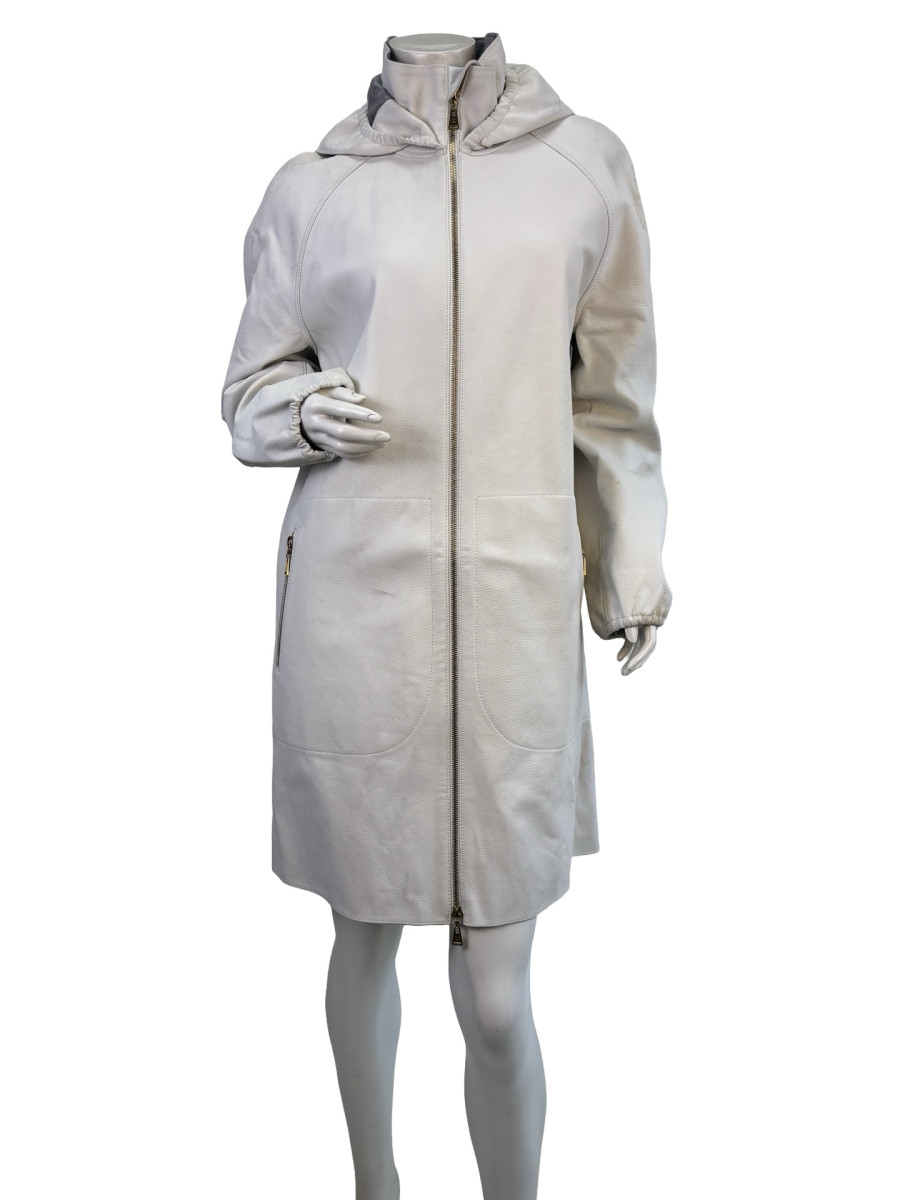 Louis Vuitton White Leather Hooded Coat