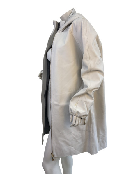 Louis Vuitton White Leather Hooded Coat