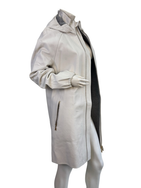 Louis Vuitton White Leather Hooded Coat