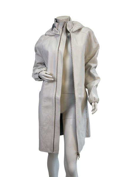 Louis Vuitton White Leather Hooded Coat