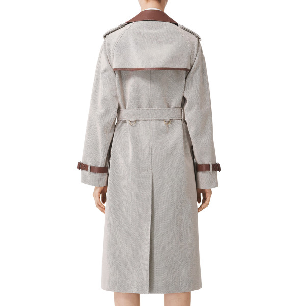 Burberry Leather Trim Cotton Canvas Trench Coat