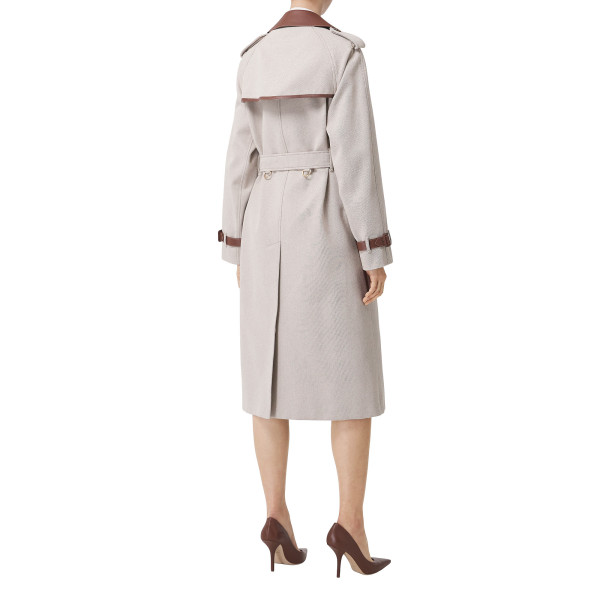 Burberry Leather Trim Cotton Canvas Trench Coat