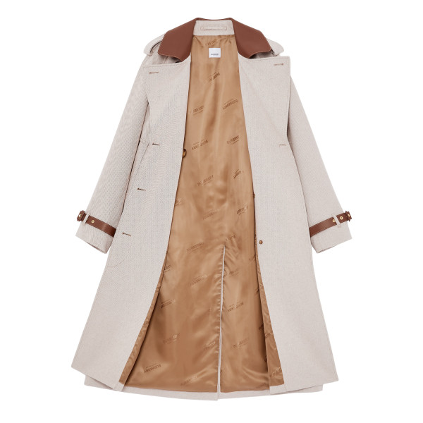 Burberry Leather Trim Cotton Canvas Trench Coat