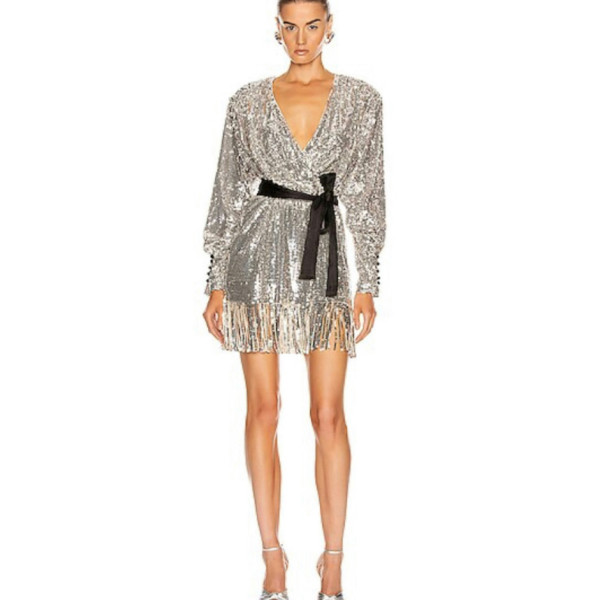 ROTATE Birger Christensen Rotate Samantha Sequin Wrap Dress