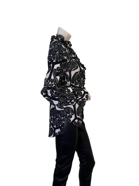Marni Black and White Floral Print Ruffled Button Up Shirt