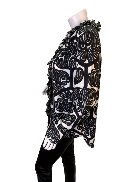 Marni Black and White Floral Print Ruffled Button Up Shirt