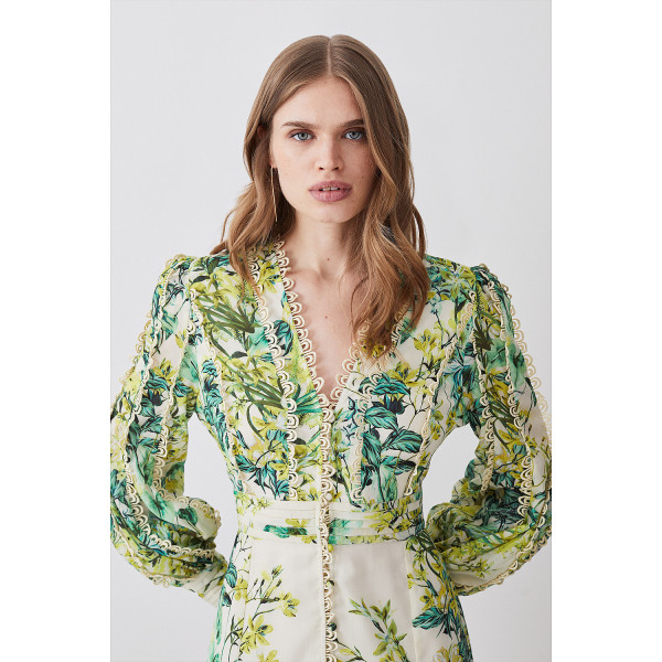 Karen Millen Trailing Floral Woven Plunge Maxi Dress