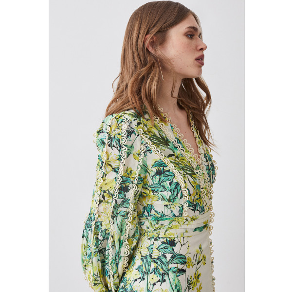 Karen Millen Trailing Floral Woven Plunge Maxi Dress