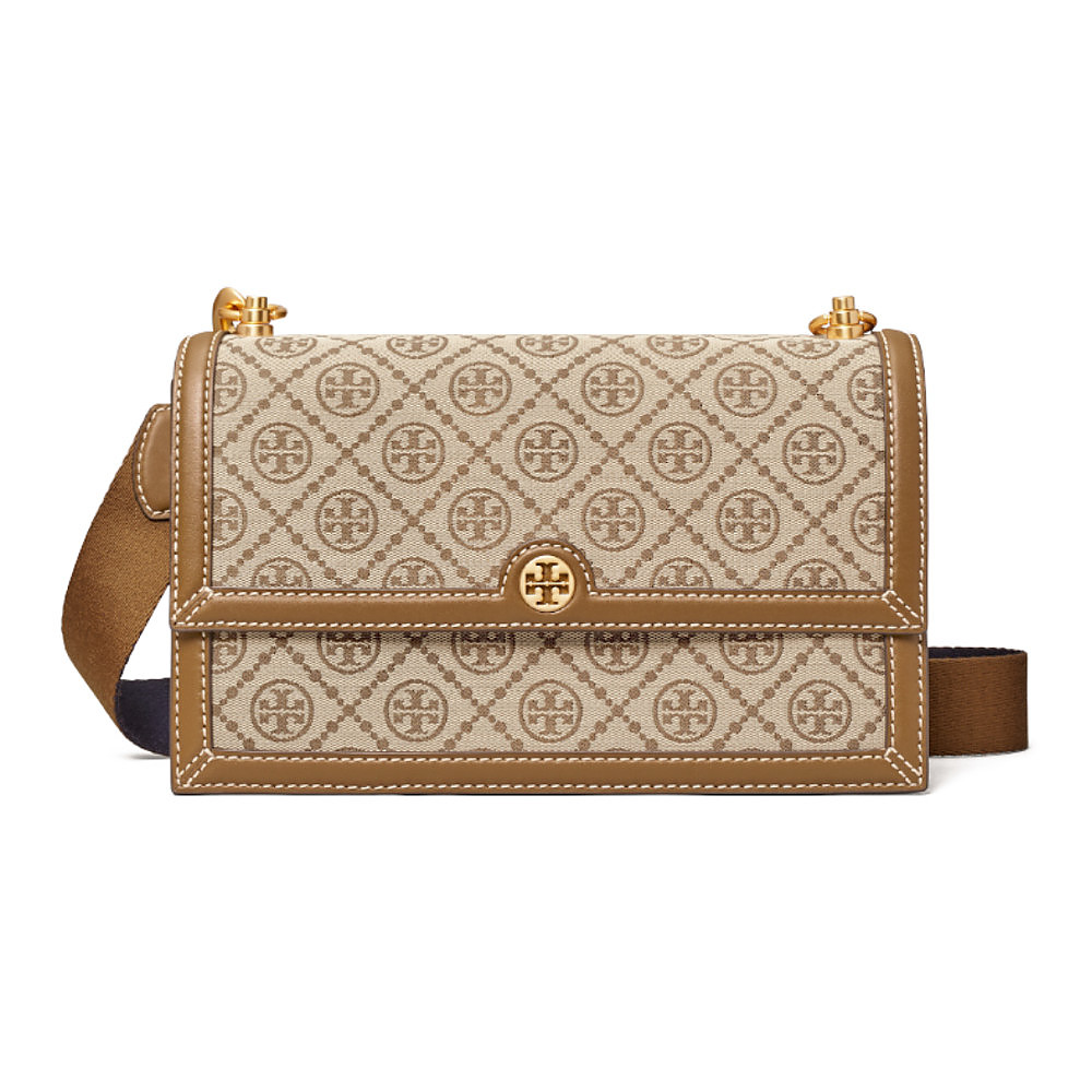 Tory Burch Leather Suede & Fabric Monogram Bag