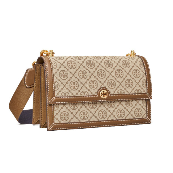 Tory Burch Leather Suede & Fabric Monogram Bag