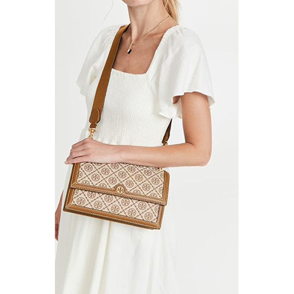 Tory Burch Leather Suede & Fabric Monogram Bag