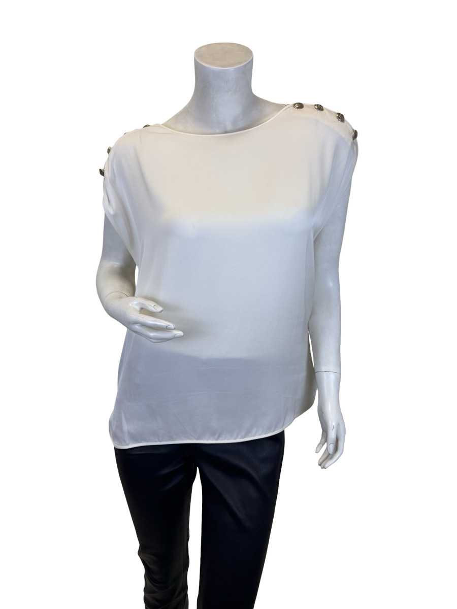 Emilio Pucci Ivory Silk Sleeveless Blouse with Gold Button Detailing