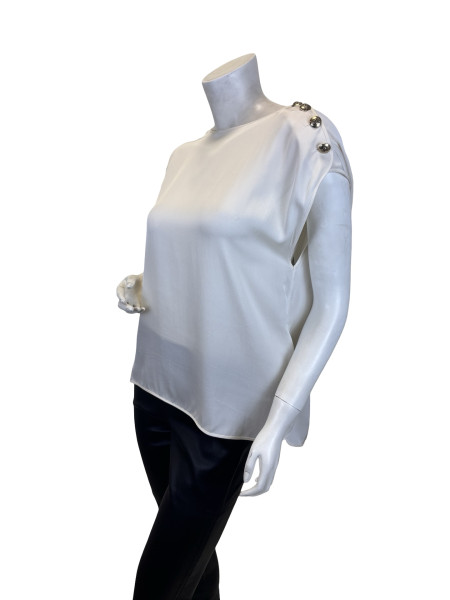 Emilio Pucci Ivory Silk Sleeveless Blouse with Gold Button Detailing