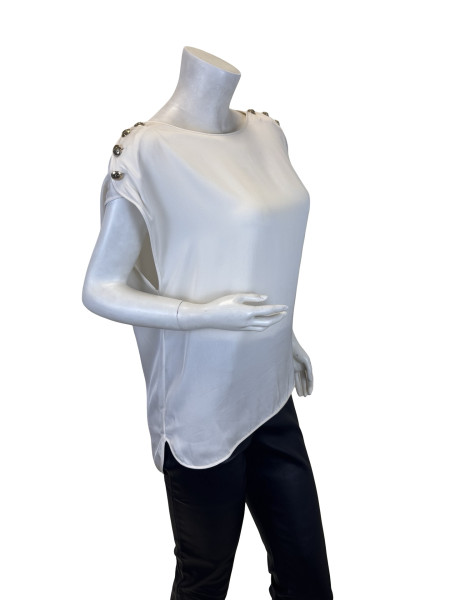Emilio Pucci Ivory Silk Sleeveless Blouse with Gold Button Detailing
