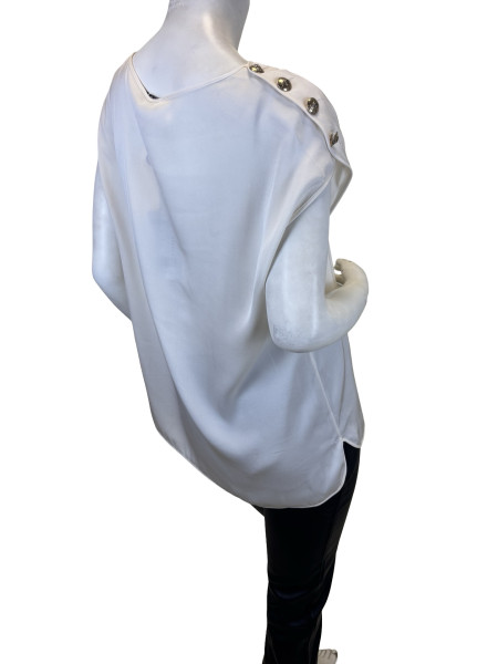 Emilio Pucci Ivory Silk Sleeveless Blouse with Gold Button Detailing
