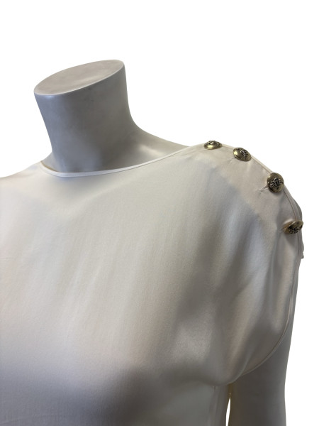Emilio Pucci Ivory Silk Sleeveless Blouse with Gold Button Detailing