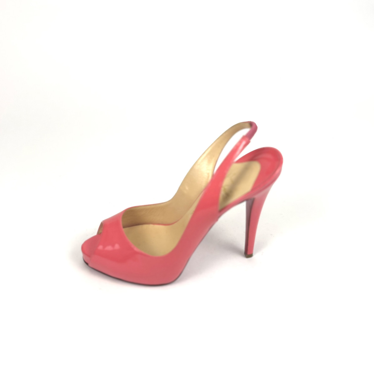 Christian Louboutin Pink Patent Slingback Peep-Toe Heels