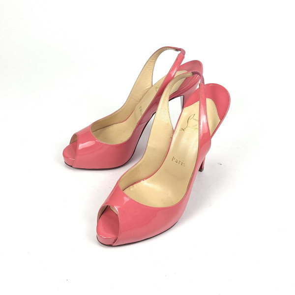 Christian Louboutin Pink Patent Slingback Peep-Toe Heels