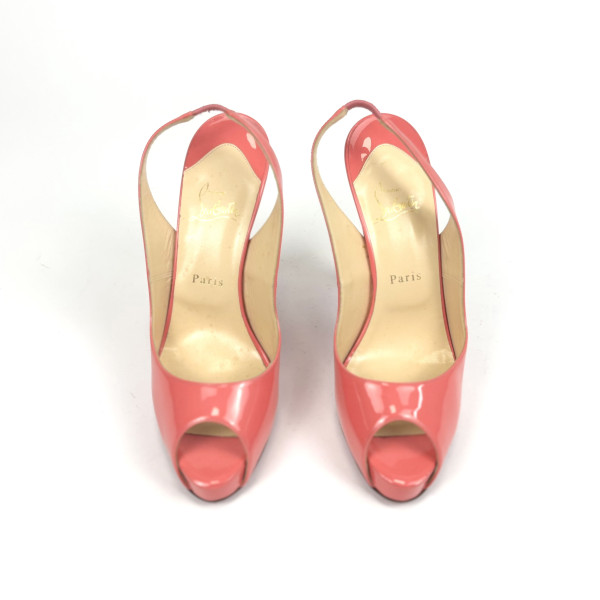 Christian Louboutin Pink Patent Slingback Peep-Toe Heels