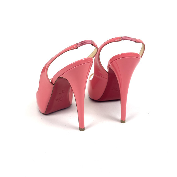 Christian Louboutin Pink Patent Slingback Peep-Toe Heels