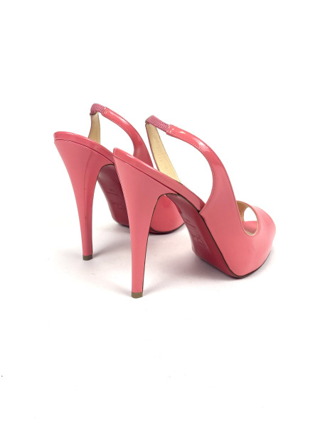 Christian Louboutin Pink Patent Slingback Peep-Toe Heels