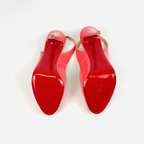 Christian Louboutin Pink Patent Slingback Peep-Toe Heels