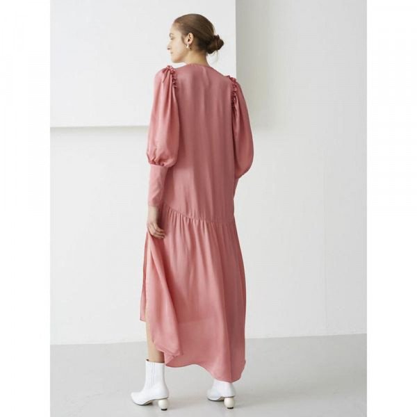 Mother of Pearl Olivia Ruffled Hammered-Satin Midi Dress