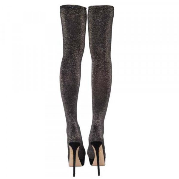 Rent Buy Charlotte Olympia Glitter Stretch Fabric Stocking Thigh High Boot