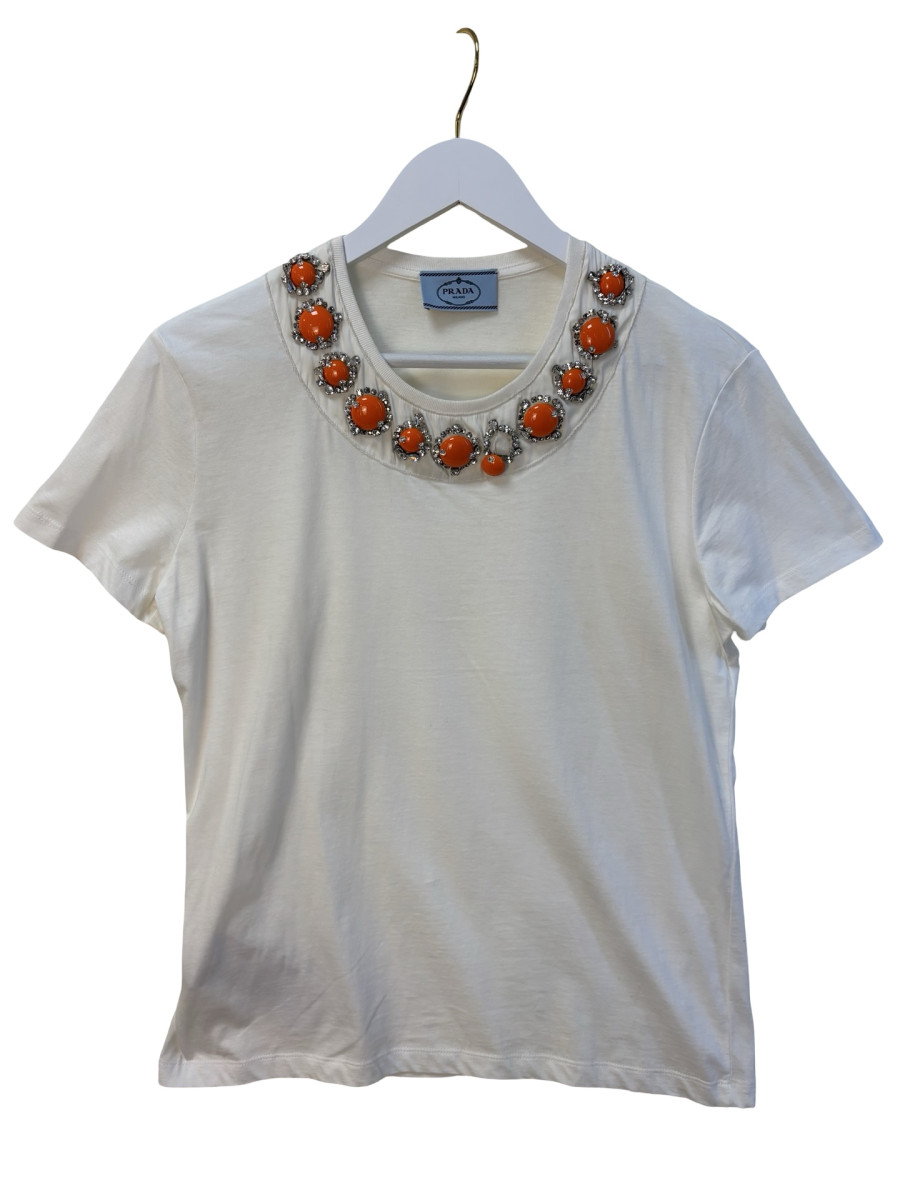 PRADA White Jewelled T-Shirt