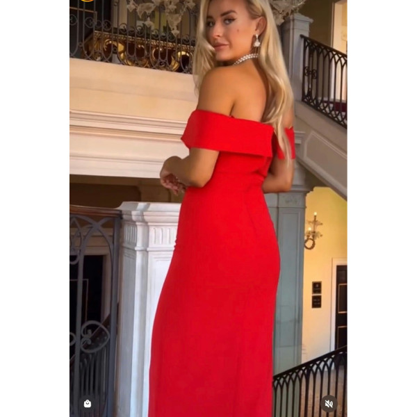 The 8th Sign Jennifer Bardot Red Off Shoulder Dress