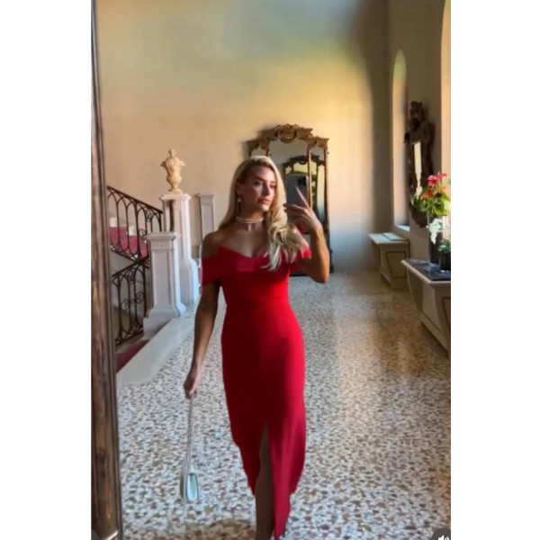 The 8th Sign Jennifer Bardot Red Off Shoulder Dress