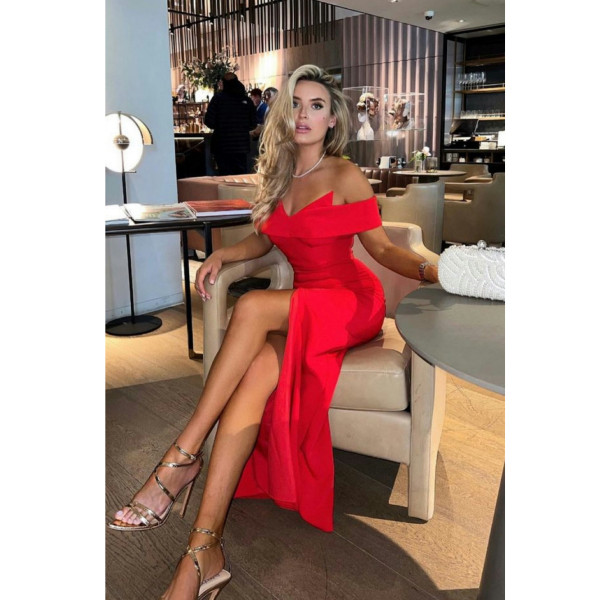 The 8th Sign Jennifer Bardot Red Off Shoulder Dress