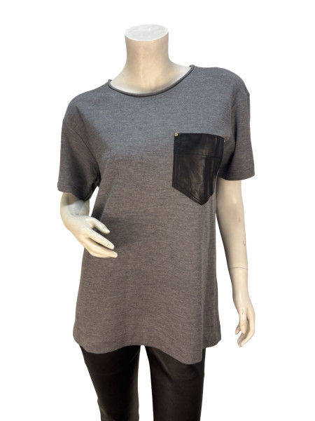 Louis Vuitton Grey Jersey T-Shirt with Leather Pocket Detail