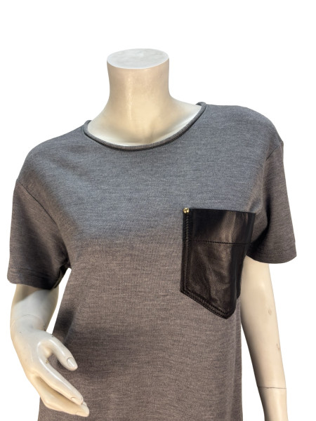 Louis Vuitton Grey Jersey T-Shirt with Leather Pocket Detail