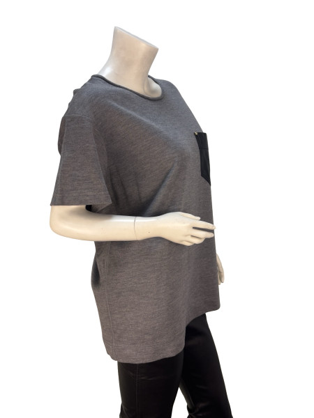 Louis Vuitton Grey Jersey T-Shirt with Leather Pocket Detail
