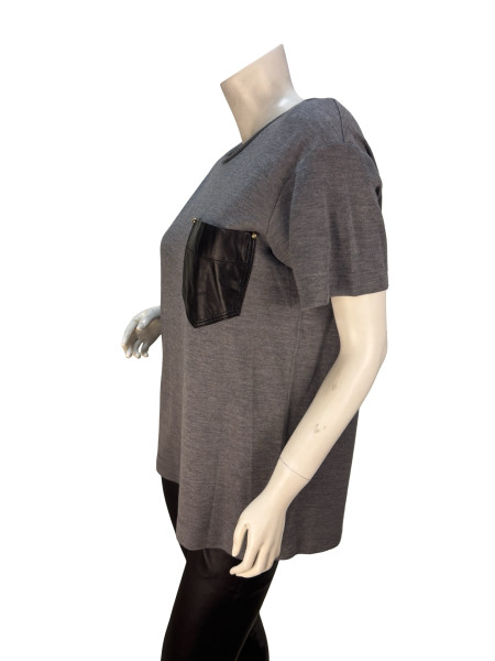 Louis Vuitton Grey Jersey T-Shirt with Leather Pocket Detail