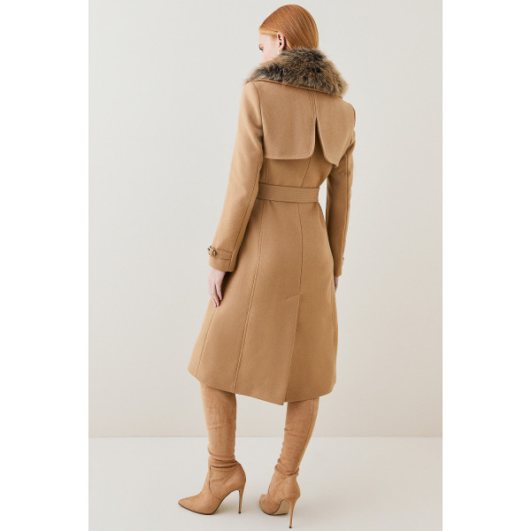 Karen Millen Italian Virgin Wool Faux Fur Collared Coat