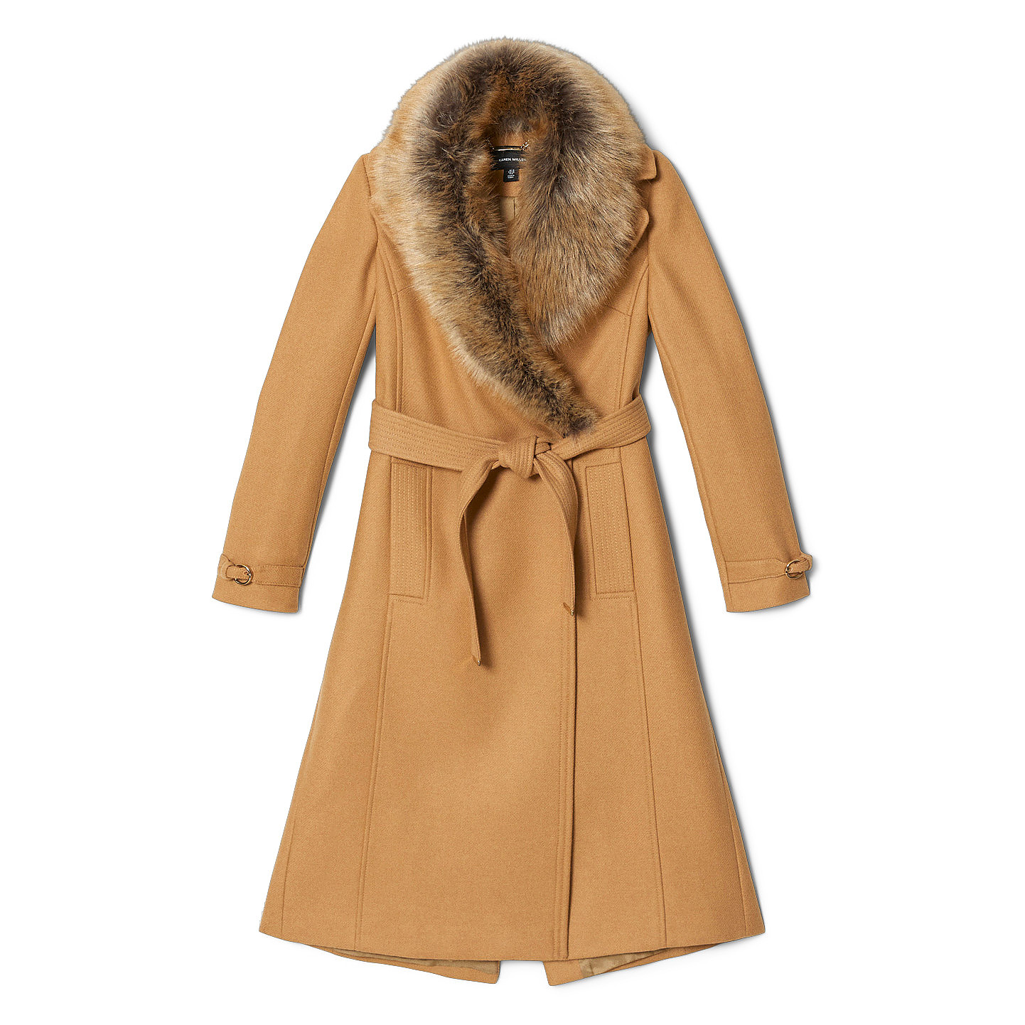 Karen Millen Italian Virgin Wool Faux Fur Collared Coat