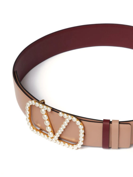 Valentino VLogo Pearl-Embellished Leather Belt